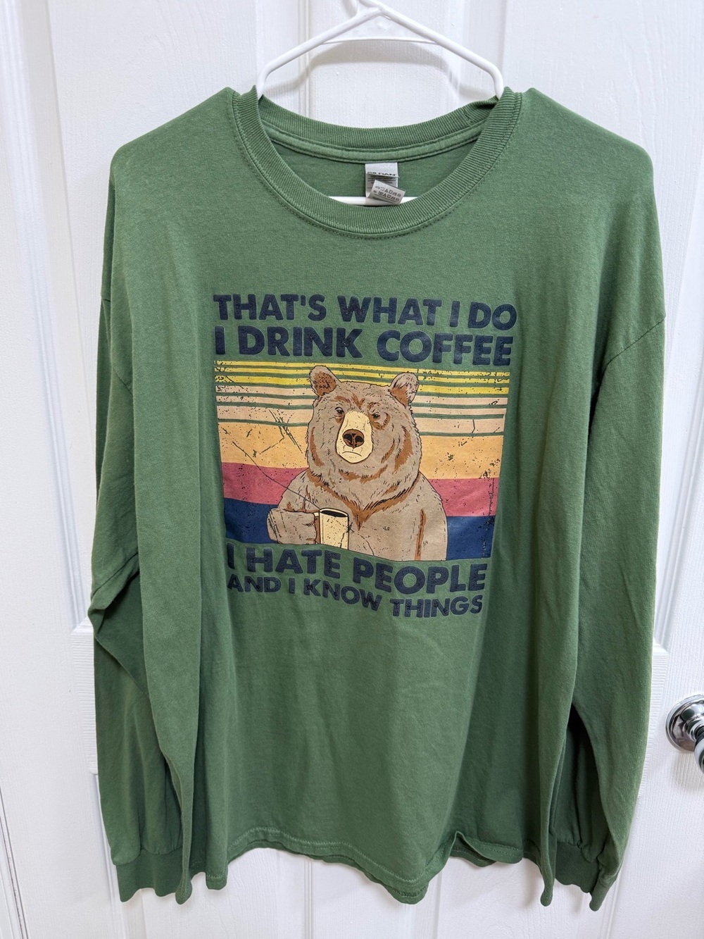 Green Bear Coffee Graphic Long Sleeve Tee, Size XL